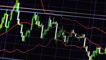 Candlestick-grafiek voor aandelenhandel die koersbewegingen op de beurs weergeeft.