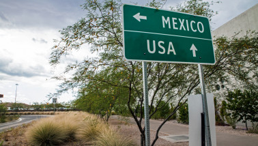 Grensbord tussen Mexico en de Verenigde Staten