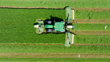 Groene trekker maait een grasveld