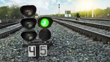 Groen sein op een treinstation
