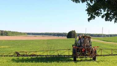 Veldspuit in een erg vervuild stuk maïs