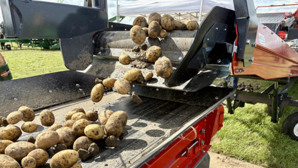 Aardappelen met inschuurlijn opladen in vrachtauto