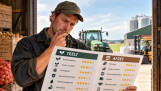 oer bekijkt een overzicht met sterbeoordelingen voor teelt en afzet op zijn boerderij.